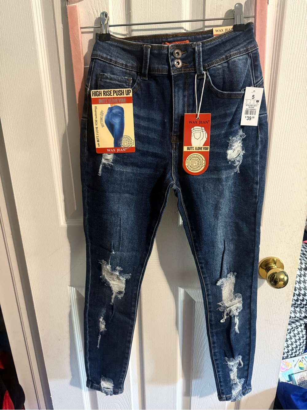 Wax Jean Dark Blue High-Rise Distressed Skinny Jeans